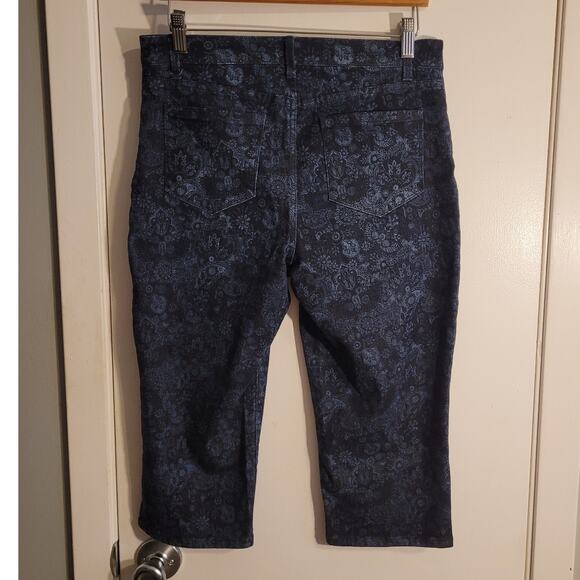 Susan Graver Sz 8 Jacquard Ankle Pants Navy Blue Floral Slim Stretch Career - Picture 6 of 11